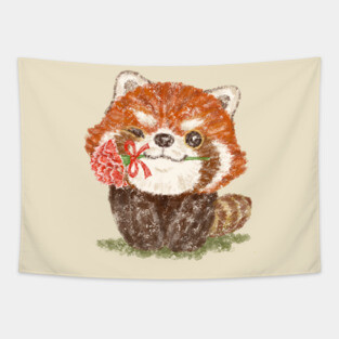 Red panda and a flower Tapestry