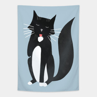 Washing Tuxedo Cat Tapestry