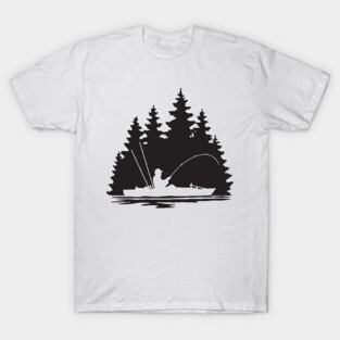 Kayak Fisherman Lake Scene Silhouette T-Shirt
