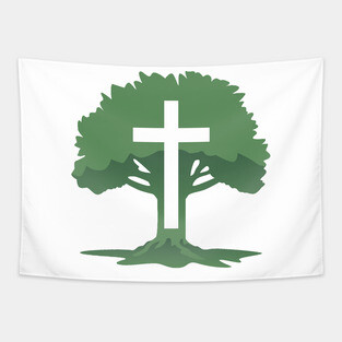 Christian Cross with Tree of Life Tapestry