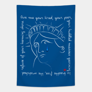 Crying Statue of Liberty with Quote Tapestry