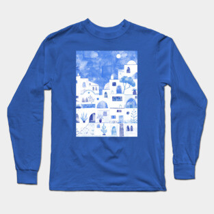 Santorini Oia Greek Island Watercolor Long Sleeve T-Shirt