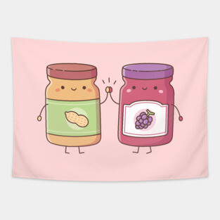 Cute High Five Peanut Butter and Jelly Best Friends Tapestry