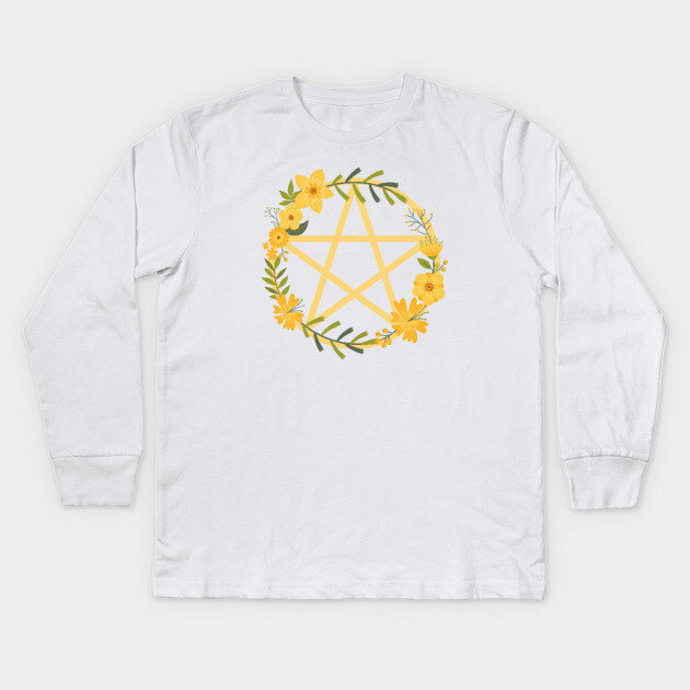 Spring Floral Pentacle Design Cheeky Witch® Kids Long Sleeve T-Shirt by Cheeky Witch