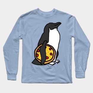 Animals with Food Cute Penguin with Pizza Long Sleeve T-Shirt