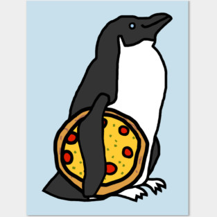 Animals with Food Cute Penguin with Pizza Posters and Art