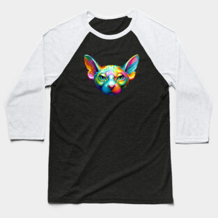 Sphynx Cat Colorful Portrait Baseball T-Shirt