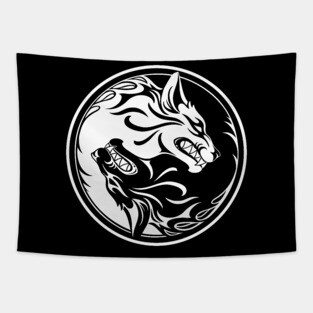 Black and White Yin Yang Wolves Tapestry