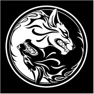 Black and White Yin Yang Wolves Posters and Art