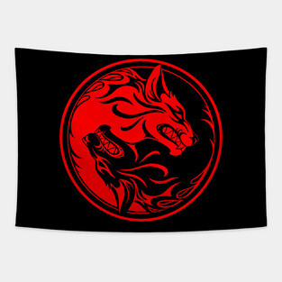 Black and Red Yin Yang Wolves Tapestry