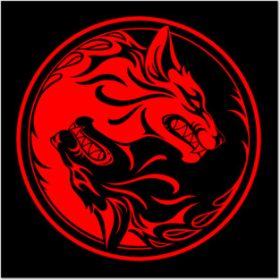Black and Red Yin Yang Wolves Posters and Art