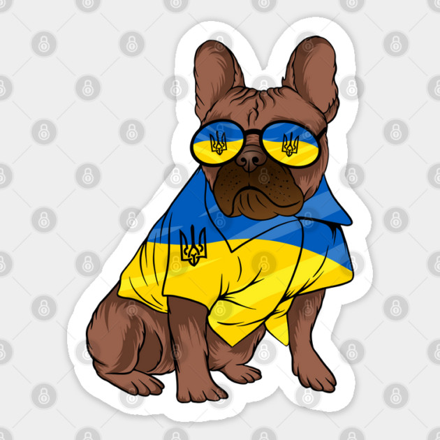 Ukraine Pet Awareness Support Ukrainian Flag Sunglasses Dog Puppy Pug Animals Sticker by Tshirtiz