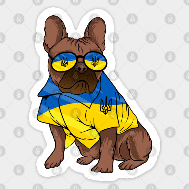 Ukraine Pet Awareness Support Ukrainian Flag Sunglasses Dog Puppy Pug Animals Sticker by Tshirtiz
