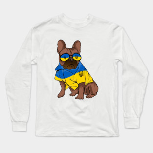 Ukraine Pet Awareness Support Ukrainian Flag Sunglasses Dog Puppy Pug Animals Long Sleeve T-Shirt