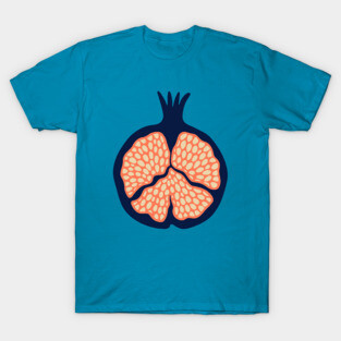 POMEGRANATE Fresh Plump Ripe Tropical Fruit in Dark Blue with Orange Seeds - UnBlink Studio by Jackie Tahara T-Shirt