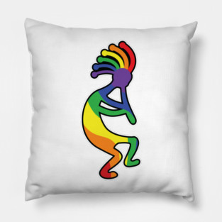 Fun, Whimsical Rainbow Pride Kokopelli Legend Pillow