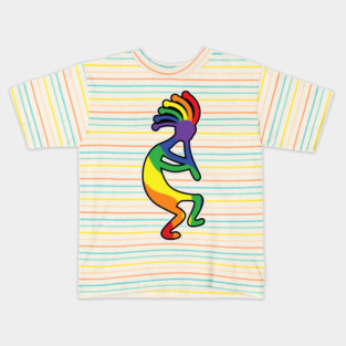 Fun, Whimsical Rainbow Pride Kokopelli Legend Kids T-Shirt