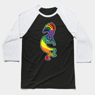 Fun, Whimsical Rainbow Pride Kokopelli Legend Baseball T-Shirt