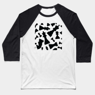 Chess Pieces Pattern (Black) Baseball T-Shirt