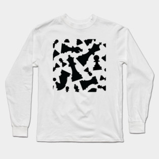 Chess Pieces Pattern (Black) Long Sleeve T-Shirt