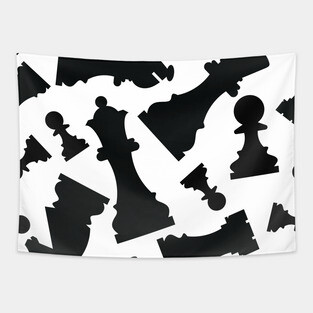 Chess Pieces Pattern (Black) Tapestry