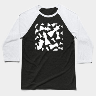 Chess Pieces Pattern (White) Baseball T-Shirt