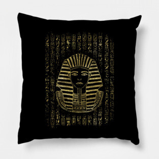 Gold Sphinx head with Egyptian hieroglyphs Pillow