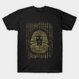 Gold Sphinx head with Egyptian hieroglyphs T-Shirt
