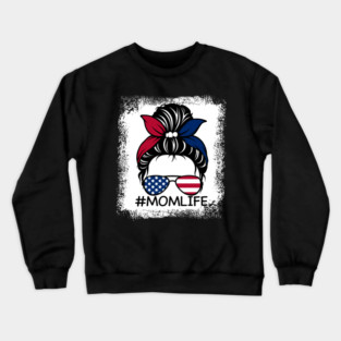 Mom Life Bleached Mom Life Messy Bun Crewneck Sweatshirt