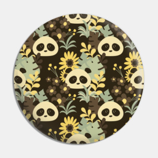 Boho Floral Pandas on Brown - 1000Pandas by Amanda Roos Pin