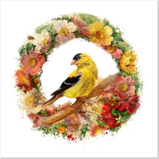 Goldfinch And Flower Garland Posters and Art