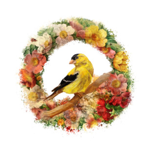 Goldfinch And Flower Garland T-Shirt