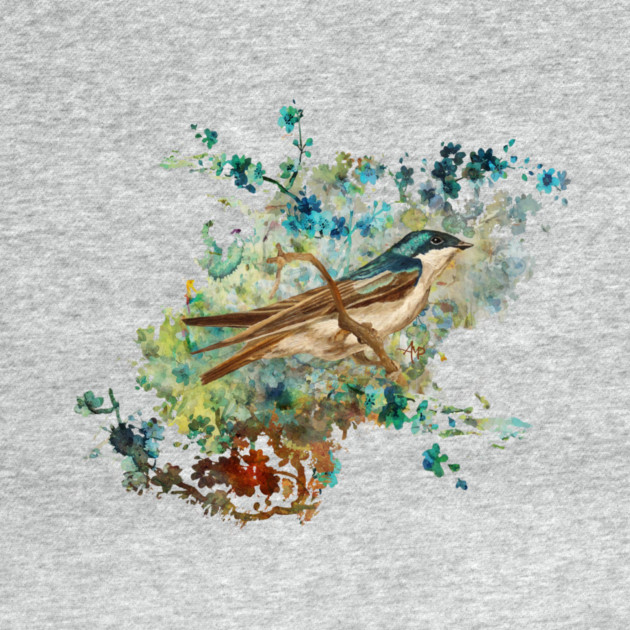 Blue bird And Flowers by ampomata