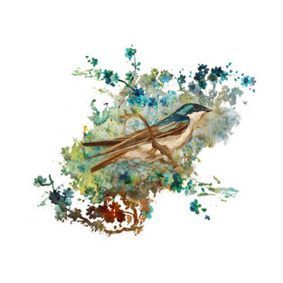 Blue bird And Flowers T-Shirt