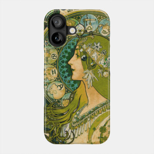 Emerald Green Astrology Poster | Alphonse Mucha Phone Case