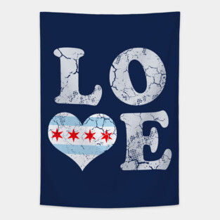 Love Chicago Flag City Tapestry