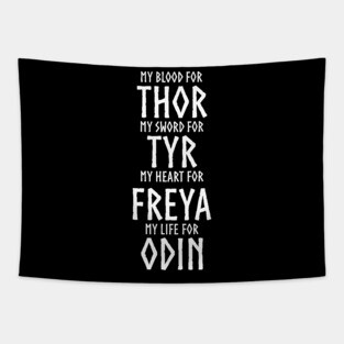 Viking Gods Thor, Tyr, Freya, Odin - Norse Mythology Tapestry