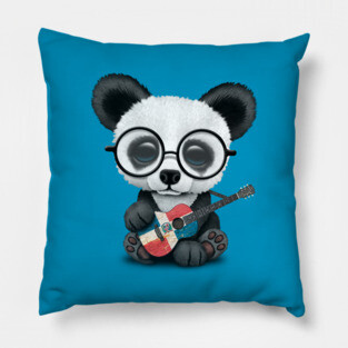 Baby Panda Playing Dominican Flag Guitar Pillow