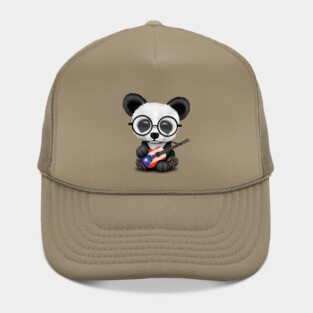 Baby Panda Playing Puerto Rican Flag Guitar Hat