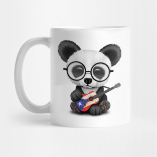 Baby Panda Playing Puerto Rican Flag Guitar Mug