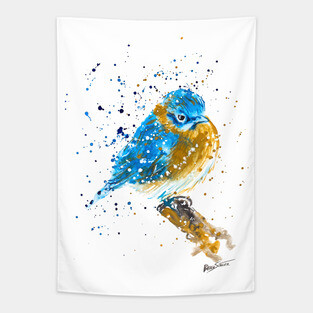 Blue Bird Sitting Tapestry
