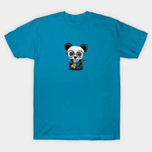 Baby Panda Playing Swedish Flag Guitar T-Shirt