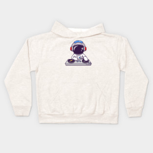 Cute Astronaut Playing DJ Electronic Music With Headphone Kids Hoodie