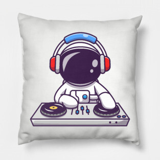 Cute Astronaut Playing DJ Electronic Music With Headphone Pillow