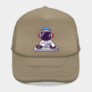 Cute Astronaut Playing DJ Electronic Music With Headphone Hat