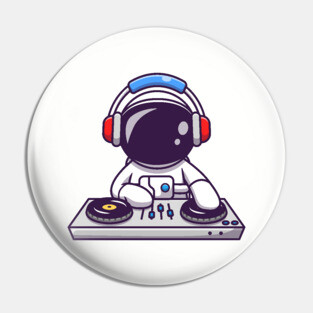 Cute Astronaut Playing DJ Electronic Music With Headphone Pin