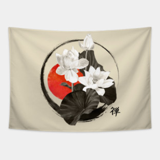 White Lotus Enso Zen Circle Tapestry