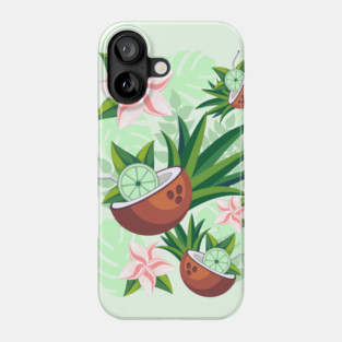 Lime in Coconut with Pink Plumeria Flowers Tropical Summer Pattern Phone Case