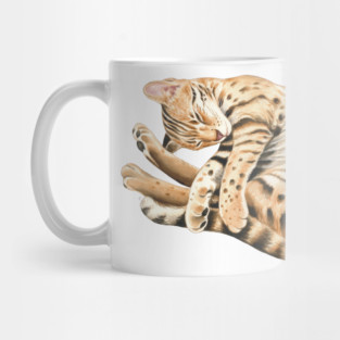 Bengal Kitten Napping Watercolor Art Mug