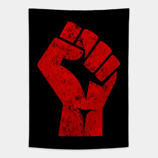 Big Red Raised Fist Salute of Unity Solidarity Resistance Tapestry